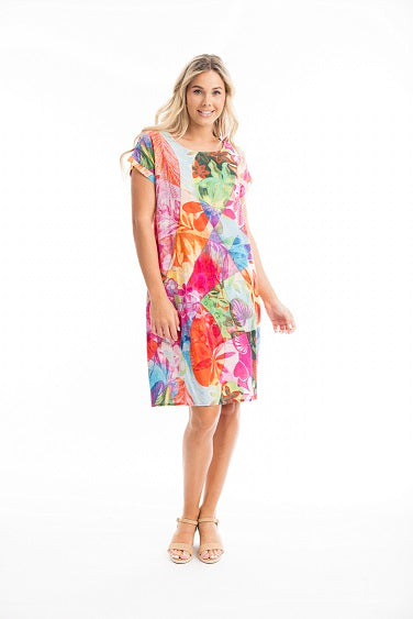 Orientique - Jozani - Short Sleeve Bubble Dress in Multicolour Floral Print (30063)