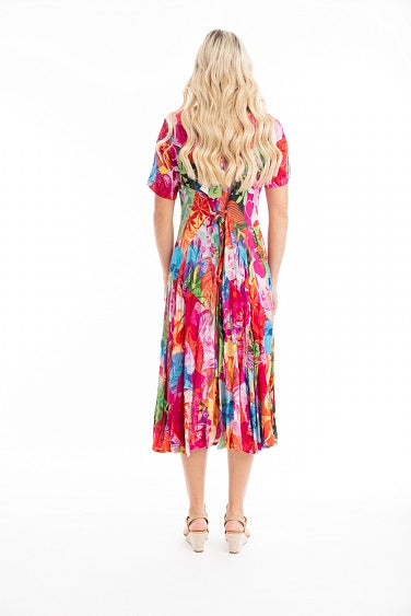 Orientique - Jozani - Floaty Bold Print Godet Short Sleeve Dress (30064)
