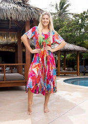 Orientique - Jozani - Floaty Bold Print Godet Short Sleeve Dress (30064)