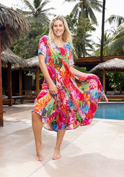 Orientique - Jozani - Floaty Bold Print Godet Short Sleeve Dress (30064)