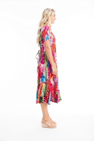 Orientique - Jozani - Floaty Bold Print Godet Short Sleeve Dress (30064)