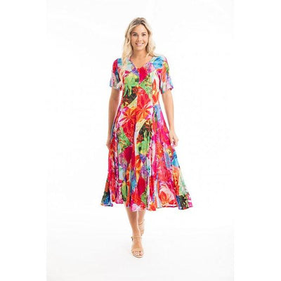 Orientique - Jozani - Floaty Bold Print Godet Short Sleeve Dress (30064)