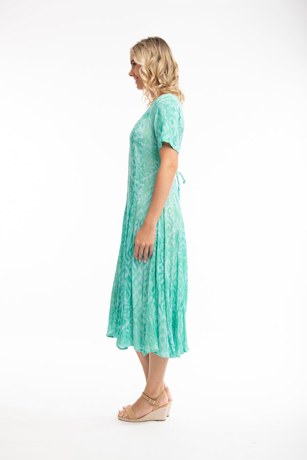 Orientique - Olympus - Blue Soft Floaty Godet Short Sleeve Dress (4190)