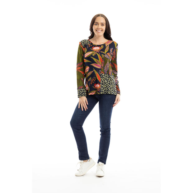 Orientique - Reckless - Round Neck Top In Bold Patch Print (3248)
