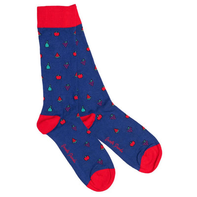 Swole Panda - Unisex Bamboo Socks - Blue/Red with Mixed Fruit Design (SP459-L)
