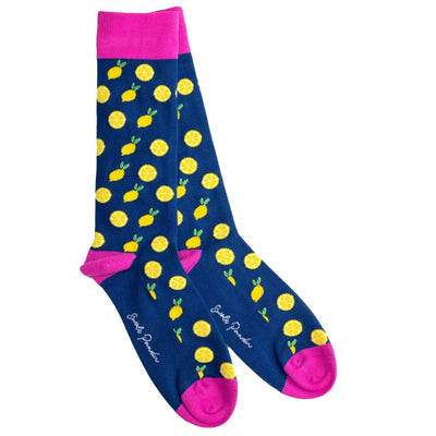 Swole Panda - Unisex Bamboo Socks - Blue/Pink with Lemons (SP478-L)