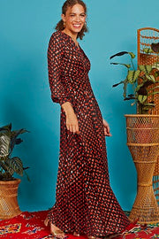 Onjenu - Sharon Long Sleeve Maxi Dress - Evening Dot Orange