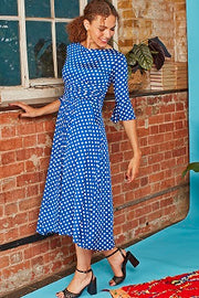 Onjenu - Tammy 3/4 Sleeve Midi Dress in Dot Blue