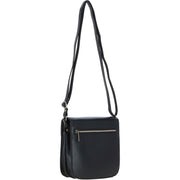 Ashwood Leather - Black Leather Flap-Over Crossbody Bag with Twist Lock V-81