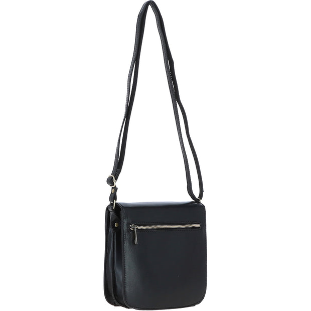 Ashwood Leather - Black Leather Flap-Over Crossbody Bag with Twist Lock V-81