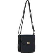 Ashwood Leather - Black Leather Flap-Over Crossbody Bag with Twist Lock V-81