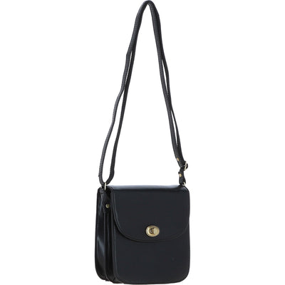 Ashwood Leather - Black Leather Flap-Over Crossbody Bag with Twist Lock V-81