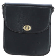 Ashwood Leather - Black Leather Flap-Over Crossbody Bag with Twist Lock V-81