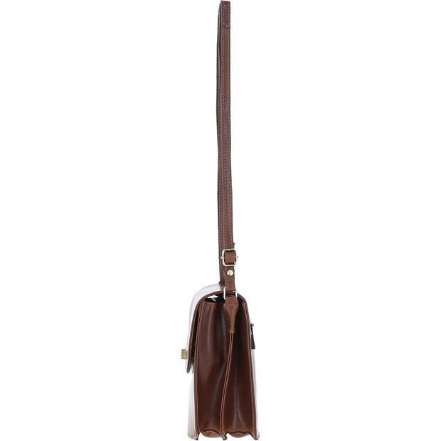 Ashwood Leather - Brown Leather Flap-Over Crossbody Bag with Twist Lock V-81
