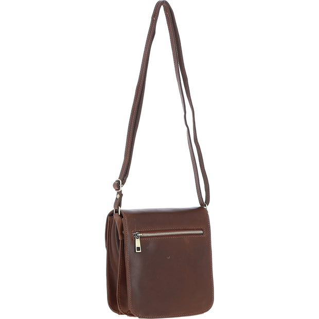 Ashwood Leather - Brown Leather Flap-Over Crossbody Bag with Twist Lock V-81