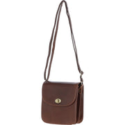 Ashwood Leather - Brown Leather Flap-Over Crossbody Bag with Twist Lock V-81