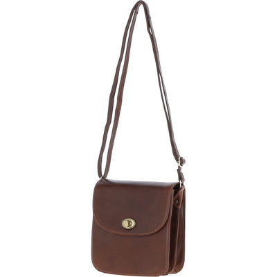Ashwood Leather - Brown Leather Flap-Over Crossbody Bag with Twist Lock V-81