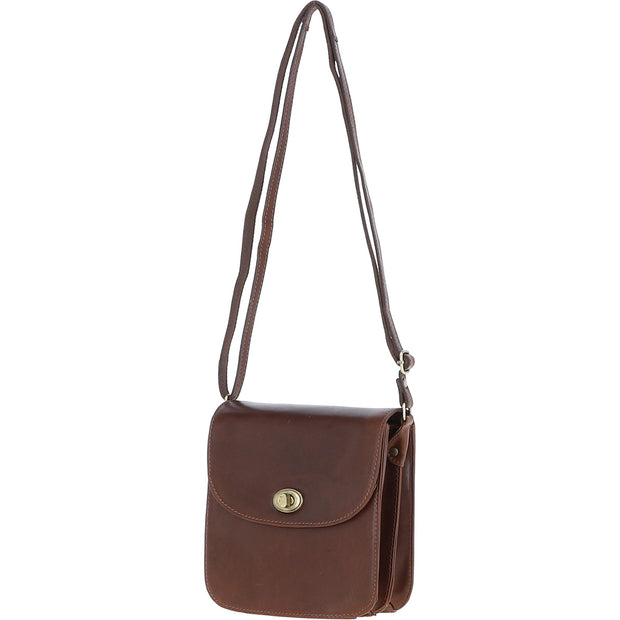 Ashwood Leather - Brown Leather Flap-Over Crossbody Bag with Twist Lock V-81