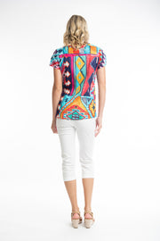 Orientique - Zio Red - Short Sleeve V neck Cotton blouse (4259)