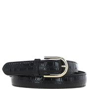 Ashwood Leather - Ladies Croc Leather Belt in Black With Gold Buckle C-99
