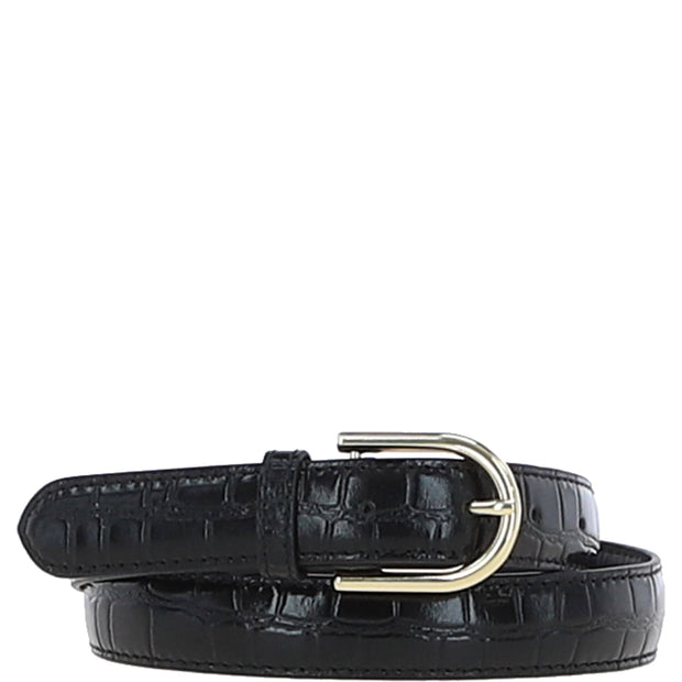 Ashwood Leather - Ladies Croc Leather Belt in Black With Gold Buckle C-99