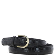 Ashwood Leather - Ladies Croc Leather Belt in Black With Gold Buckle C-99