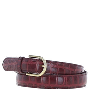 Ashwood Leather - Ladies Croc Leather Belt in Bordeaux With Gold Buckle C-99