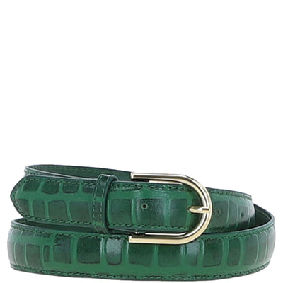 Ashwood Leather - Ladies Croc Leather Belt in Green With Gold Buckle C-99