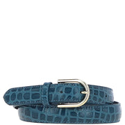 Ashwood Leather - Ladies Croc Leather Belt in Teal With Gold Buckle C-99