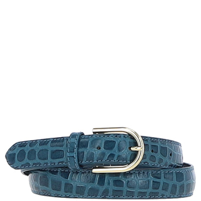 Ashwood Leather - Ladies Croc Leather Belt in Teal With Gold Buckle C-99