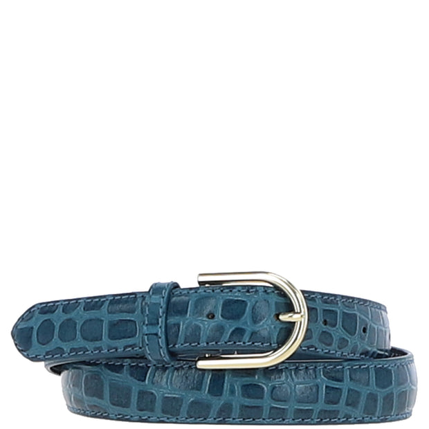 Ashwood Leather - Ladies Croc Leather Belt in Teal With Gold Buckle C-99