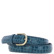Ashwood Leather - Ladies Croc Leather Belt in Teal With Gold Buckle C-99