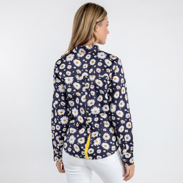 Claudio Lugli - Ladies Cotton Shirt - Daisy Flower on Navy Background (CLW2106)
