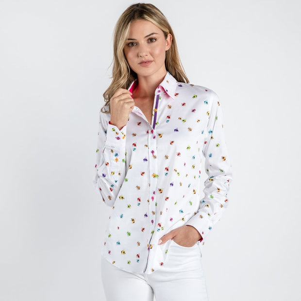 Claudio Lugli - Ladies Cotton Shirt - Multi-Coloured Bees (CLW2133)