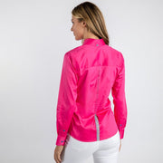 Claudio Lugli - Ladies Cotton Shirt - Plain Fuschia with Houndstooth Print Cuff (CLW2155)