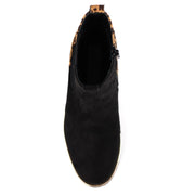 Lunar Shoes - Nakita - Faux Suede Black and Animal Print Ankle Boot (GLB218)
