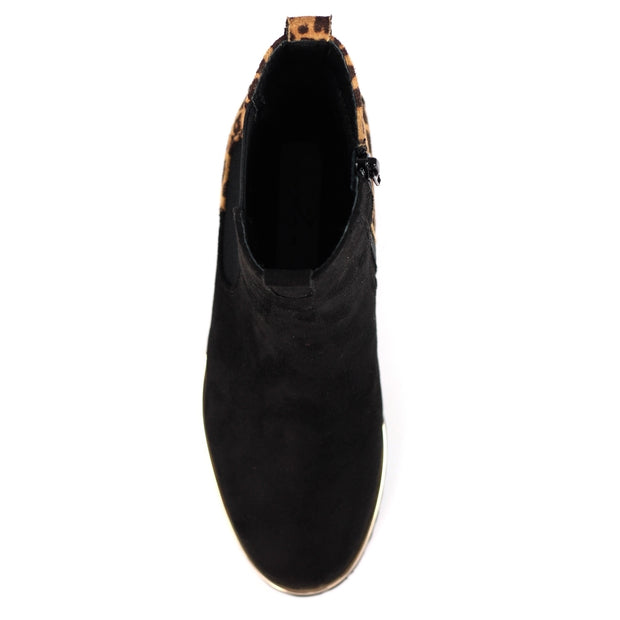 Lunar Shoes - Nakita - Faux Suede Black and Animal Print Ankle Boot (GLB218)