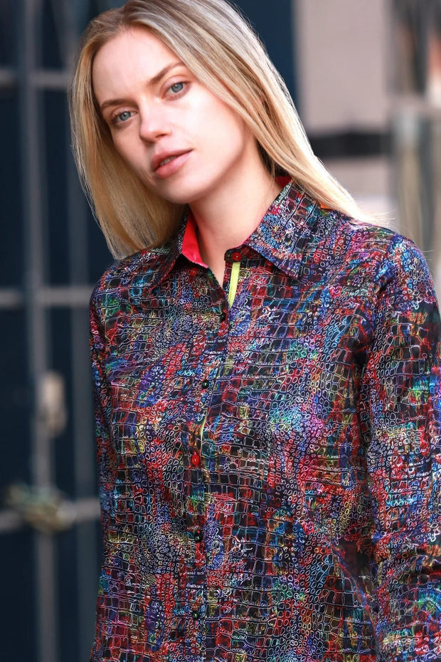 Claudio Lugli - Ladies Cotton Shirt - Neon Croc Print (CLW2312)
