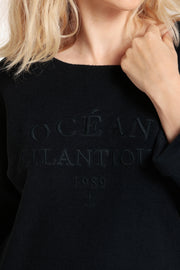 Mat De Misaine - Modica Cotton Navy embroidered sweatshirt with laced back