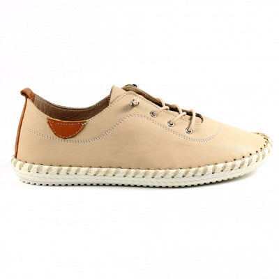 Lunar Shoes - St Ives Leather Plimsoll in Beige