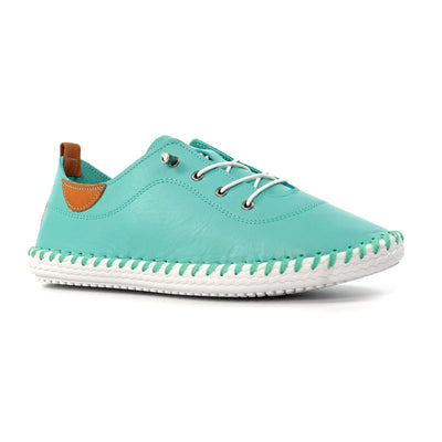 Lunar Shoes - St Ives Leather Plimsoll in Turquoise