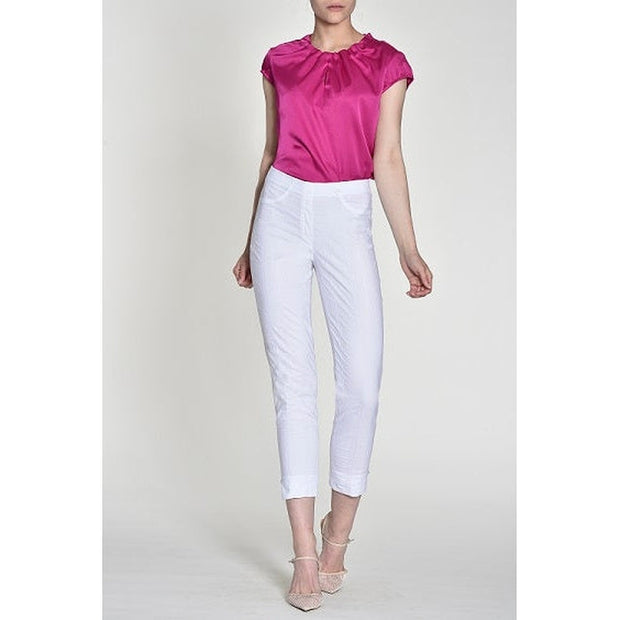 Robell – Bella 09 - Light Weight Cropped Trouser in Striped Seersucker White