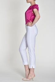 Robell – Bella 09 - Light Weight Cropped Trouser in Striped Seersucker White