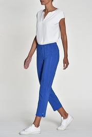 Robell – Bella 09 - Light Weight Cropped Trouser in Striped Seersucker Royal Blue