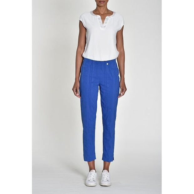 Robell – Bella 09 - Light Weight Cropped Trouser in Striped Seersucker Royal Blue