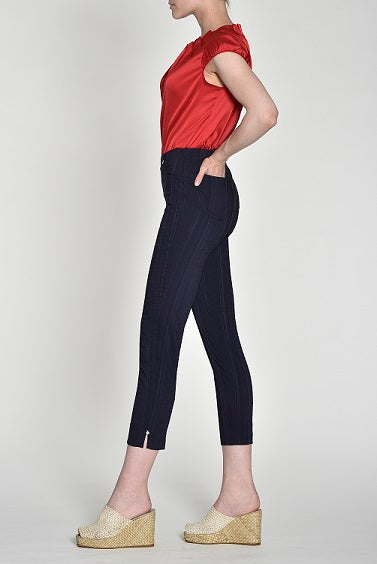 Robell – Bella 09 - Light Weight Cropped Trouser in Striped Seersucker Navy