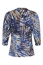 Sunday - 3/4 Sleeve Top in Bold Blue Leaf Pattern Print