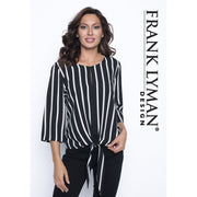 Frank Lyman - Black with White & Grey Stripes 3/4 Sleeve Tie Front Blouse
