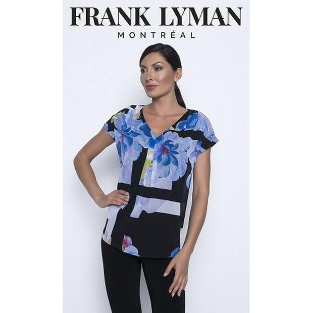 Frank Lyman - Bright Blue Flower Short Sleeve V Neck Top
