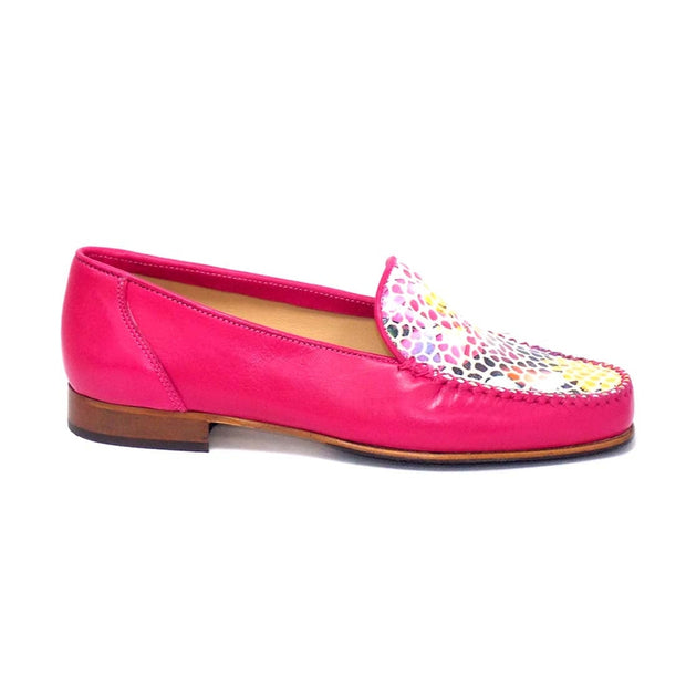 HB - Moccasin Leather Shoe with Multi Coloured Pattern on Top (2 colours)